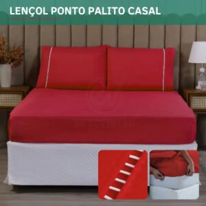 Jogo De Cama Casal Luxo 400 Fios Ponto Palito 3 Peças C/ Fronha Toque Macio Confortável Cor Vermelho Premium