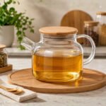 Chaleira De Vidro Tampa De Bambu Jarra Bule Infusor 1l