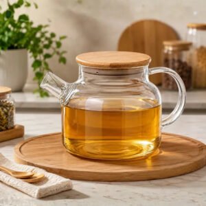 Chaleira De Vidro Tampa De Bambu Jarra Bule Infusor 1l