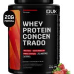 Whey Protein Concentrado DUX 900g Morango Proteína Pura Suplemento Muscular