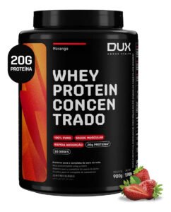 Whey Protein Concentrado DUX 900g Morango Proteína Pura Suplemento Muscular