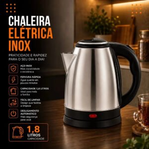 Chaleira Jarra Elétrica 1,8l Litros Em Inox Desligamento Automático Aquecimento Rápido Segura Café Chá Fácil Abertura Tampa Alça Viacruz