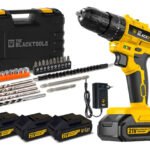 Parafusadeira Furadeira De Impacto Sem Fio Com 3 Baterias 21V Com Maleta E Acessorios Profissional The Black Tools