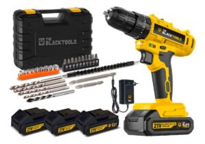 Parafusadeira Furadeira De Impacto Sem Fio Com 3 Baterias 21V Com Maleta E Acessorios Profissional The Black Tools
