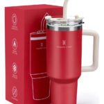Copo Térmico Inox 1,2l Com Alça, Tampa, Canudo Inox E Escova Cor Vermelho Lisa