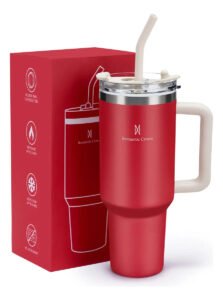 Copo Térmico Inox 1,2l Com Alça, Tampa, Canudo Inox E Escova Cor Vermelho Lisa