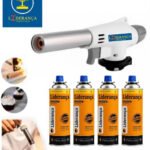 Kit Maçarico Portátil Automático Liderança Ferro E Aço para 1300°C com 4 Refis de Gás Butano
