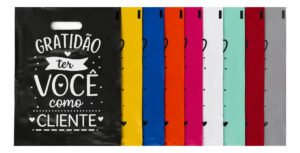 Kit 50 Sacolas Gratidão 30×40 Boca De Palhaço Personalizada Cor Preto