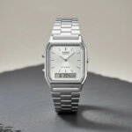 Relógio Casio Vintage AQ-230A-7A de Aço Inoxidável Prateado