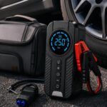 Auxiliar De Partida Para Carro Compressor De Ar Portátil 12V 4 funções em 1 Inflador Digital Calibrador De Pneu Power Bank Lanterna LED Emergência Automotiva Moto SUV Bicicleta Caminhonete MidiaFone