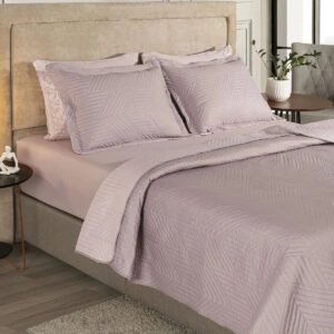 Kit Cobre Leito Colcha Casal 3 Peças Boutis Lisas Dupla Face Porta Travesseiro Aba Americana Oslo Rosé