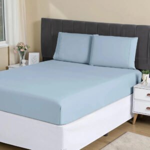 Jogo Lençol Casal 3pç 400 Fios Hipercal Conforto Macio Cor Azul-claro Desenho do tecido Liso