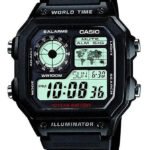 Relógio Casio AE-1200WH-1A Masculino Mundial Quadrado 5 Alarmes Cor da correia Preto
