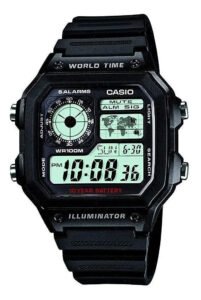 Relógio Casio AE-1200WH-1A Masculino Mundial Quadrado 5 Alarmes Cor da correia Preto