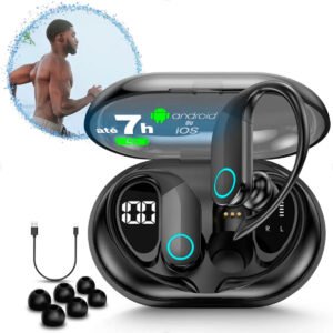 Fone de Ouvido Bluetooth 5.3 Tws Sem Fio Esportivo Compatível Com iPhone Samsung Xiaomi Motorola Com Gancho Premium Preto