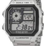 Relógio Casio AE-1200WHD-1 Masculino Word Time Prata Quadrado Cor da correia Prateado