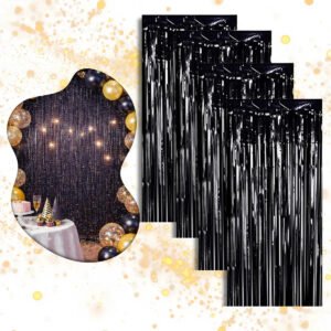 Kit 4 Cortina Metalizada Festa Fita Decoração Painel Franja Preto