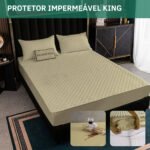 Capa Protetora De Colchão King Impermeável Matelado Antialérgica Antimofo Confortável Extra Macio E Silencioso Caqui
