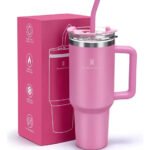 Copo Térmico Gigante 1,2l Inox Com Tampa E Inox Canudo Cor Preto Cor Pura / Material Fosco Cor Rosa-escuro Lisa