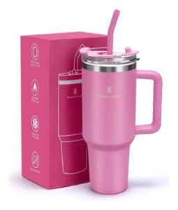 Copo Térmico Gigante 1,2l Inox Com Tampa E Inox Canudo Cor Preto Cor Pura / Material Fosco Cor Rosa-escuro Lisa
