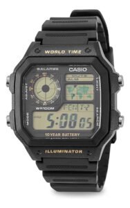 Relógio Casio Masculino AE-1200WH-1B Mundial Quadrado 5 Alarmes Cor da correia Preto
