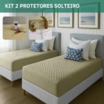 Kit 2 Protetores De Colchão Solteiro Impermeável Matelado Antiácaro Antialérgicos Toque Aconchegante Lavável Cor Caqui Premium
