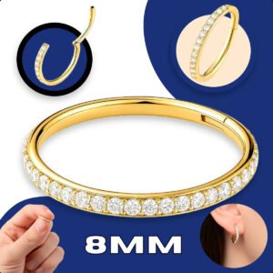 Piercing Titânio Argola Click Cravejada 8mm Dourado Addiesdive®