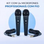 Kit 2 Microfones Profissional Duplo Dinâmico Karaoke Igreja Palestras Eventos Festas Com Fio 3TECH