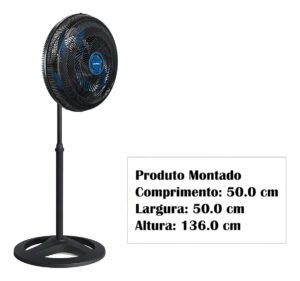 Ventilador De Coluna Turbo Com 6 Pás 50cm Preto e Azul Ventisol