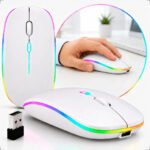Mouse Sem Fio Recarregável Wireless Optico Led Rgb Ergonômico Sem Fio Para Pc Desktop Notebook Tablet Smartphone Branco