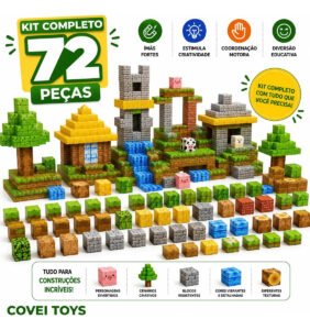 Kit 72 Blocos Magnéticos Construção Imã Montar Empilhamento Cubo Infantil Brinquedo Educativo Covei Toys