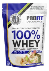 100% Whey – Isolado E Concentrado Refil 900g – Profit Sabor Chocolate Branco Com Pistache