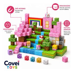 Kit 192 Blocos Imã Magnéticos Construção Tipo Minecraft Montar Empilhamento Cubo Infantil Brinquedo Educativo Menina Covei Toys