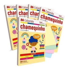 Papel Sulfite A4 Chamequinho Pacote 100 Folhas Sortidas Cor Amarelo/Azul/Rosa/Verde