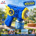 Brinquedo pistola lança bolha sabão Maquina Bolha De Sabão Automática sopra bolhas gigante big bolinha fazedor de bolhas de sabao C/ Luz Cor Azul – Marca Redfin