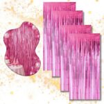 Kit 4 Cortina Metalizada Festa Fita Decoração Painel Franja Rosa