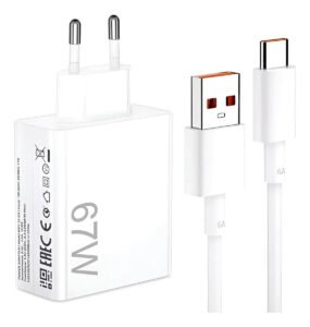 Carregador Turbo usb c 67w (fonte + Cabo) Branco