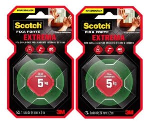 02 Fita Dupla Face Espuma Fixa Forte 24mmx2m 3m Scotch 5kg