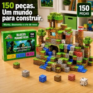 Blocos de Montar Magnético 150 Peças Criativo Mundo De Cubo Construção 3d Infantil Educativo Com Personagens Brinquedo Nanotoyzzz