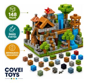 Kit 148 Blocos Imã Magnéticos Construção Montar Empilhamento Cubo Infantil Brinquedo Educativo Covei Toys