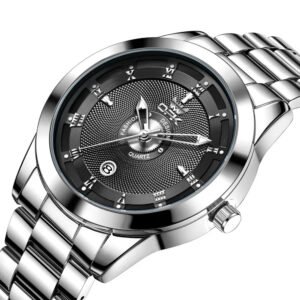 Relógio Luminoso Clássico OPK 6056 Com Calendário De Aço Ino Prateado Preto