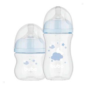 Kit 2 Mamadeiras Buba Easy Flow Anticólica 270 E 120 Ml Cor Azul Nuvem