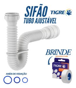 Sifão Ajustavel Tubo Multiuso Tigre Universal Flexível 66cm Para Pia Lavatorio Tanque + Veda Rosca
