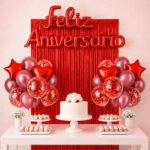 Kit Balão Feliz Aniversário Festa Cortina Faixa Decoração Vermelho