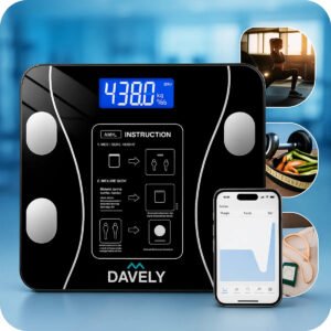 Balança Digital Bioimpedância Bluetooth Corporal Aparelho Alta Capacidade Balança De Banheiro Academia App Para Android E Para Ios Cor Preto Marca Davely