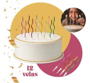 Kit 12 Vela De Aniversario Vela Espiral Palito Metalizada Bolo Ondulada Colorida TopLine Brasil