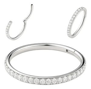Piercing Titânio Argola Click Cravejada 8mm Prata Addiesdive®