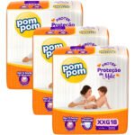 Kit C/3 Pacotes Fraldas Pompom Derma Protek Atacado Tamanho XXG