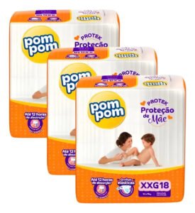 Kit C/3 Pacotes Fraldas Pompom Derma Protek Atacado Tamanho XXG