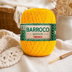 Barbante Barroco Maxcolor 6 Fios 400gr 452mts Linha Crochê Colorida Cor Canário 1289 Circulo 100% Algodão